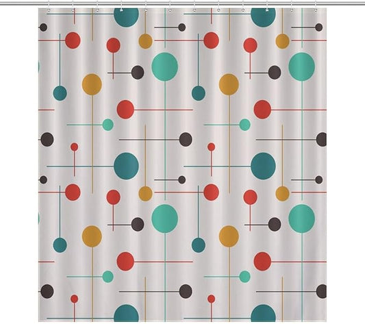 Mid Century Modern Shower Curtain,Atomic Starburst Geometric Diamond Pattern Shower Curtains Set for Bathroom Fabric Decorative Bath Curtain Washable Curtain Hooks, 72x72”