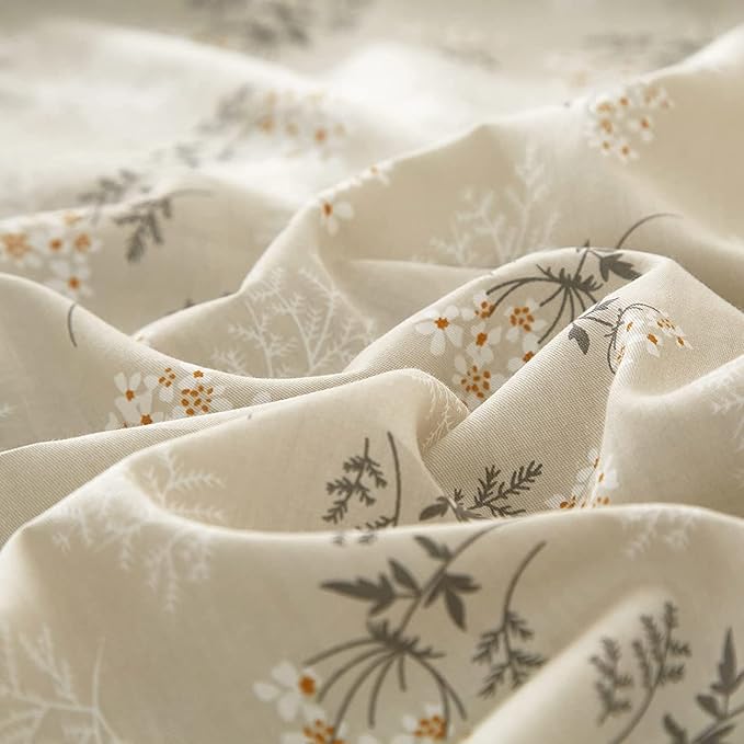 LifeTB Boho Floral Duvet Cover Twin Kids Girl Garden Style Bedding Sets 100% Cotton White Beige Sage Green Floral Branches Pattern Comforter Cover Lightweight Soft Chic Floral Bedding Collection