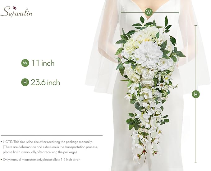Serwalin 11Inch Bridal Bouquet White Green Wedding Bouquets for Bride Bridesmaid Artificial Wedding Flowers for Wedding Ceremony Anniversary