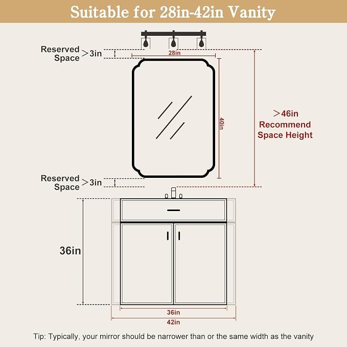 WallBeyond 28" x 40" Rounded Corner Arch Wall Mirror with Wood Frame for Entryway, Living Room or Bedroom Home Decor - Light Woodgrain [28 x 40 inches, Natural Color]
