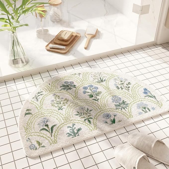 vctops Half Circle Bathroom Rugs, Spring Floral Print Absorbent Microfiber Bath Rugs, Non Slip Quick Dry Bath Mats for Bathroom Floor, Tub and Shower, Home Decor Accessories (Half Round C,24"x35")