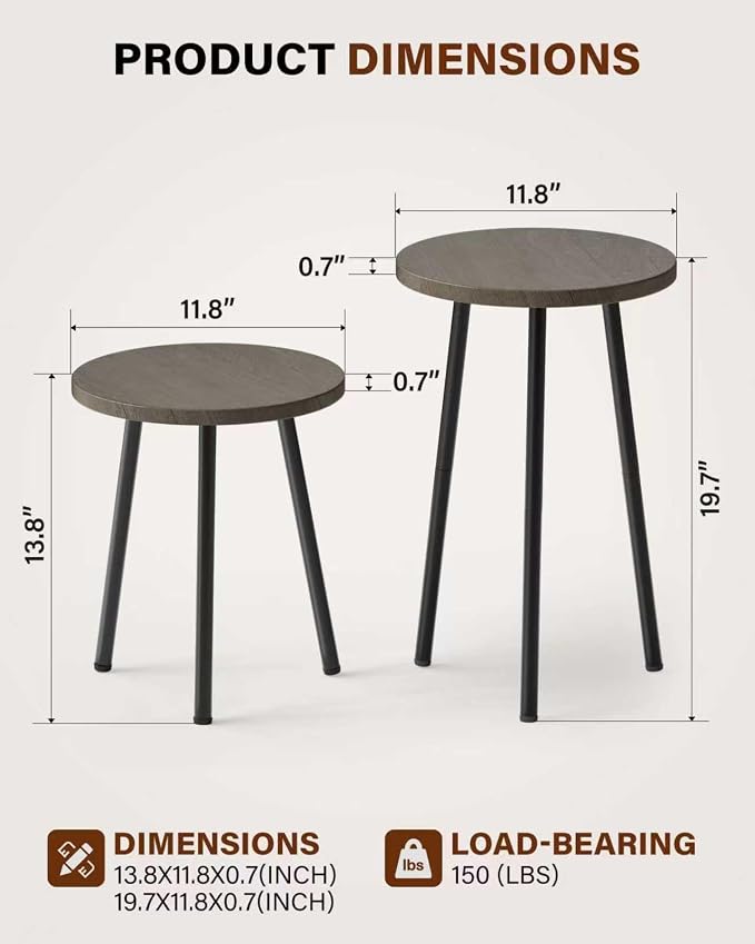 Plant Stand Indoor Tall: Corner Wood Plant Stand 2 Pack Mid Century Modern Decor - Small Round Plant Table for Indoor Plants - Outdoor Plant Holder for Patio Living Room Bathroom Office (Grey Wood)