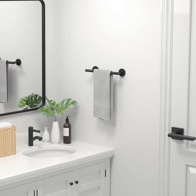 USHOWER Matte Black Hand Towel Bar, 9-Inch Towel Racks for Bathroom Wall-Mounted, SUS304 Stainless Steel Towel Rod (Total Length 11-Inch)