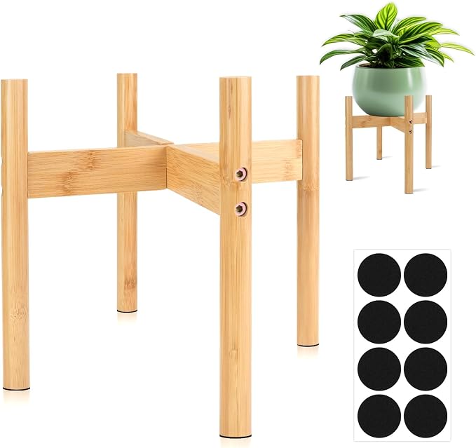 RETON Wood Plant Stand Indoor, Mid Century Modern Indoor Plant Stand, Wooden Plant Holder, Modern Bamboo Flower Pot Stand for Indoor, Outdoor, Garden, Yard, Office (9.9in, Medium)