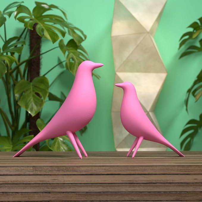 Mid Century Modern Retro Style Bird Family Decor Vintage Look Figurines 1960s 50s MCM Midmod Set of 2 Office Decoration Home Living room Gift (Pink)