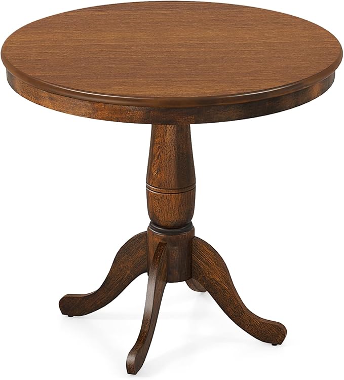 Giantex Round Dining Table for 2-4 People, 32" D X 30" H Wooden Kitchen Table with Spacious Table Top, Pedestal Base, Leisure End Tables for Bar, Kitchen, Dining Room, Restaurant, Walnut
