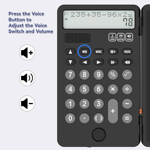 NEWYES Portable Calculator - Rechargeable Solar Power Desk Calculator with Notepad | 2-Line 12-Digit Display (Black)