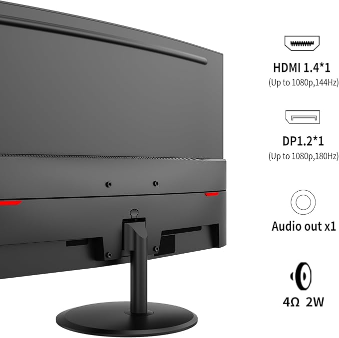 Viewedge 27 inch Curved Gaming Monitor 180Hz 1ms, FHD 1920x1080P Computer Monitor,1800R VA Screen, 120% sRGB with FreeSync, Low Motion Blur, HDMI & DP, Built-in Speakers