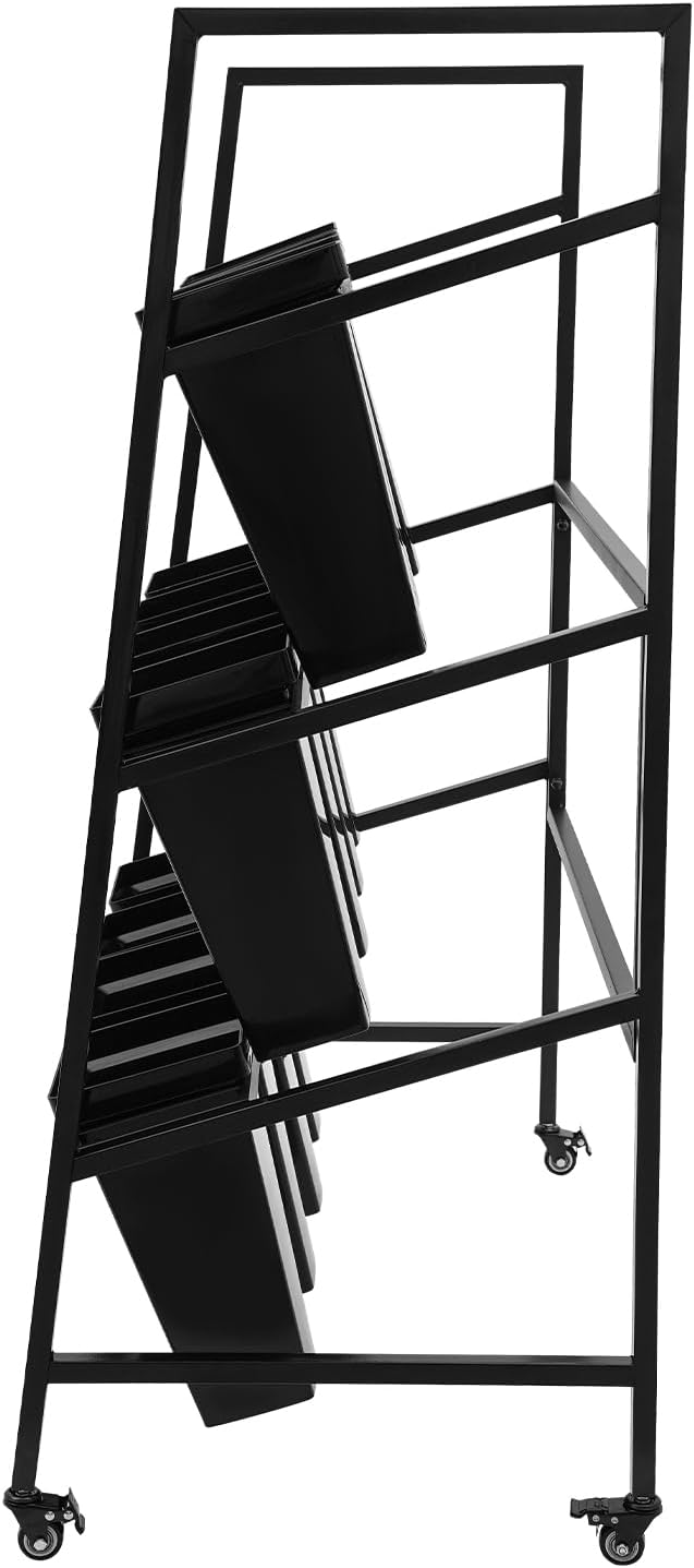 3-Layers Flower Display Stand Metal Plant Holder with 12PCS Buckets Moving Plant Cart Shelf Flower Shelf for Florist Garden Patio,3.28 * 1.84 * 4.04ft (Black Frame With Black Buckets)