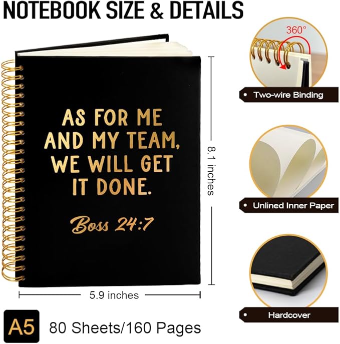 Msticey As For Me And My Team We Will Get It Done 160 Blank Pages Gold Foil Hardcover Spiral Notebook, Appreciation Gifts for Women Manager Supervisor Leader Coworker Colleague, Funny Boss Day Gifts