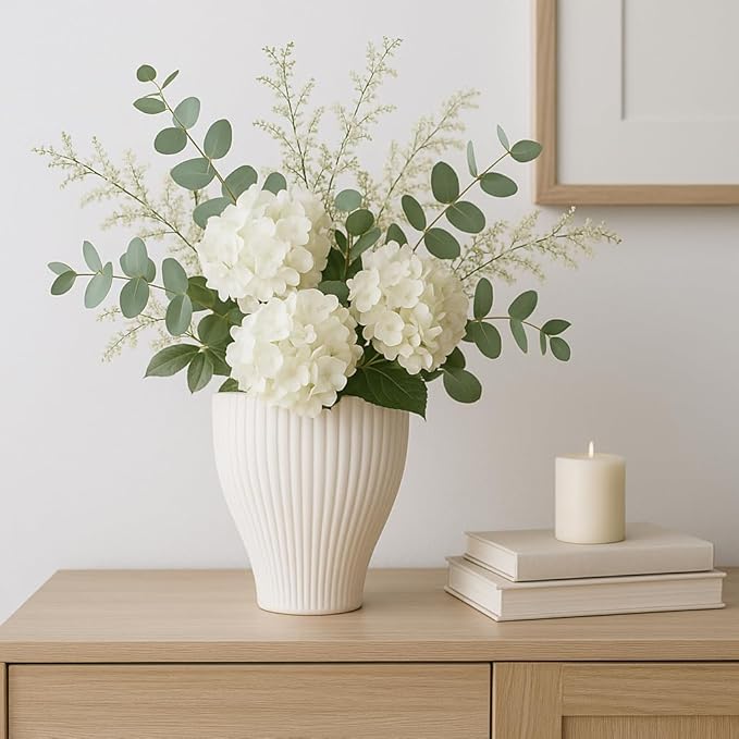 Ceramic Vase for Home Decor – Elegant Flower Vase for Living Room, Table Accent, or Bedroom Decor – 3D Printed Accent Piece for Office, Room, or House Styling – 9” Ivory