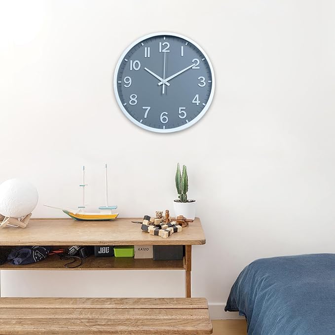 Wall Clocks Battery Operated 10 inch Modern Wall Clock,Silent Non Ticking Wall Clock for Living Room Bedroom Kitchen Office Classroom Decor (Gray White)