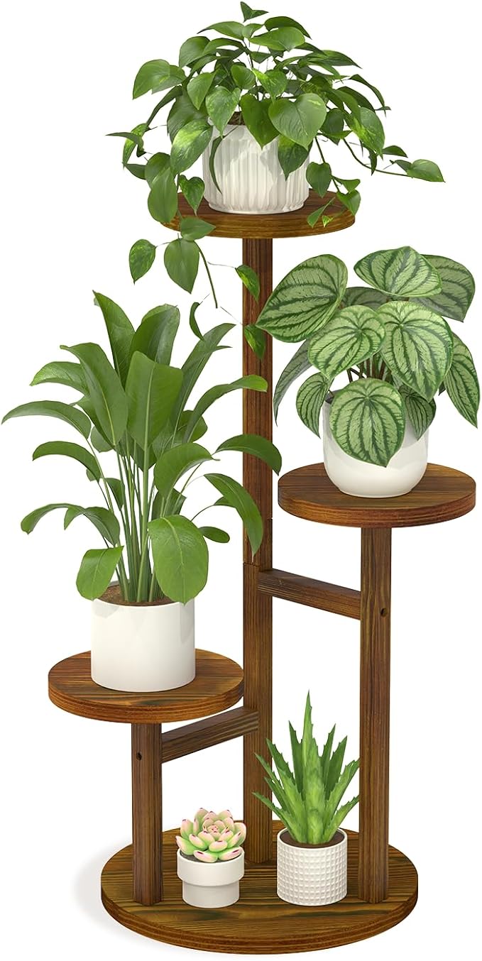 LASZOLA 3 Tiered Wood Plant Stand Indoor Corner, Flower Holder Rack Tall for Multiple Plants, Rustic Planter Shelf Display for Patio Garden Balcony Living Room