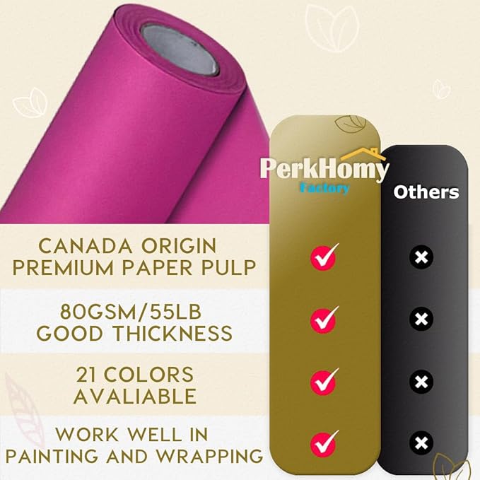 PerkHomy Rose Red Kraft Paper Roll 36" x 1,800" (150') for Gift Wrapping Bouquet Flower Art Painting Craft Writing Packaging Shipping 80GSM 55LB (Rose Red, 36" x 150')