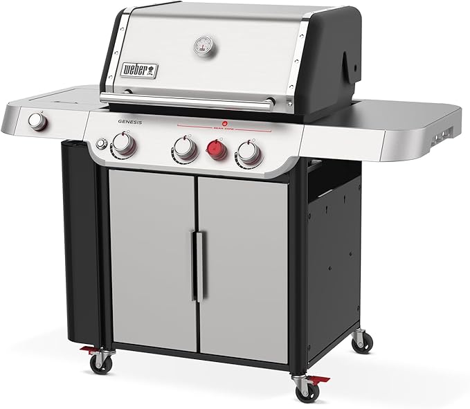 Weber Genesis S-335 Liquid Propane Gas Grill for Outdoor Cooking, 3 Burners and 1 Side Burner, Stainless Steel