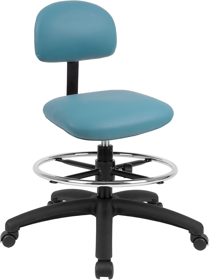 Chair Master FSS Series Square seat Mid (19"-27") seat Height Chair. Vinyl-for Office, Garage, Desk, Shop, Computer, Doctor, Medical, Easy to Clean! 18" Footring (Aqua, Mid Stool, _Standard Casters)