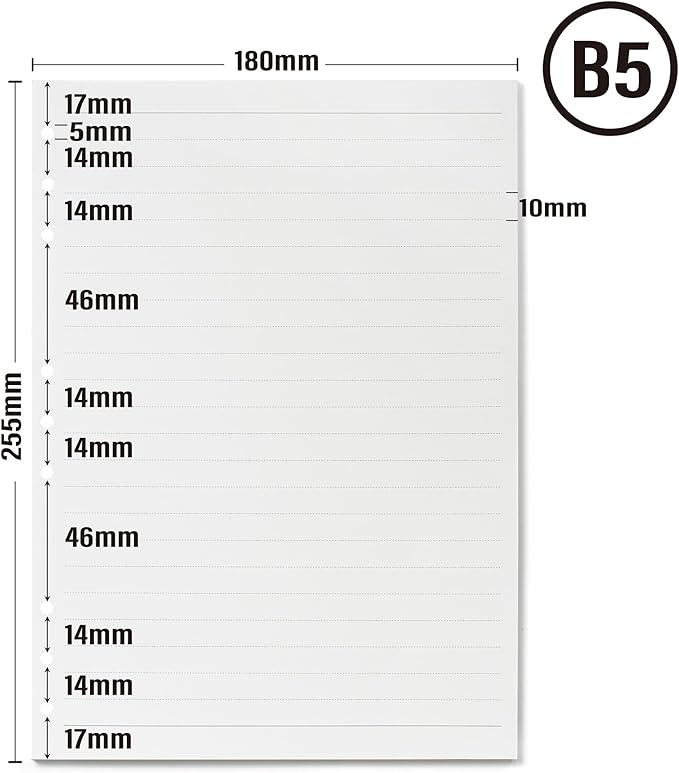 90 Sheets Lined Planner Refill Paper, 255x180mm, 9 Holes Inserts Paper B5 Loose Leaf Notebook Insert for Filofax Bullet Journals Diary