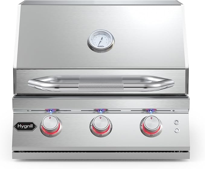 Hygrill Premium XTR 3-Burner Built In Grill, Stainless Steel Grill Head for Outdoor Kitchen and BBQ Grill Island, Heavy Duty Natural Gas Grill