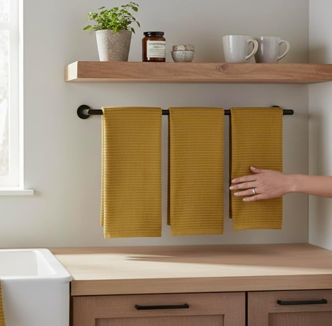 Serafina Home Mustard Yellow Ribbed Kitchen Dish Towels: 100% Cotton Cloth Soft Cleaning Drying Absorbent Terry Loop, Set of 3 Multipurpose for Everyday Use