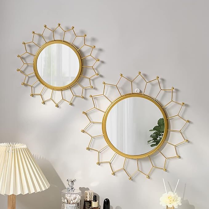 Gold Mirrors for Wall - Metal Sunburst Wall Mirror Room Decor & Home Decor, Boho Mirror Wall Decor Gifts for Women & Moms (Small, Sunshine)