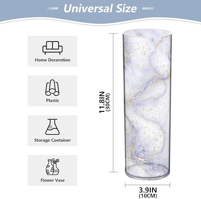 Vase Plastic Vase Elegant Cylinder Flower Vase Shatterproof Decorative Centerpiece for Home Table Office Weddings Events (11.8 x 3.9 in)