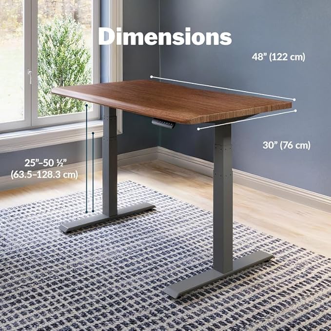 Vari ComfortEdge 48x30 Inch Electric Standing Desk – Height Adjustable Sit Stand VariDesk with Memory Presets, Sloped Edge, 220 LB Capacity + Tool-Free Assembly (Walnut Top/Slate Legs)