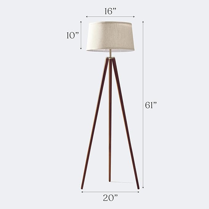 Brightech Emma LED Floor Lamp, Tall Lamp with Wood Legs, Mid-Century Modern Standing Lamp for Bedroom Reading, Tripod Lamp for Living Rooms & Offices, Great Living Room Decor - Walnut Brown