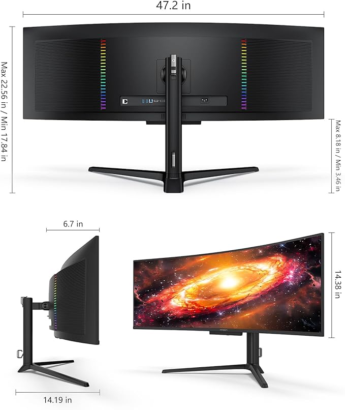 INNOCN 49" OLED Ultrawide Curved Monitor 5K2K 5120 x 1440p 144Hz, 0.03ms, AI PC Computer Monitor, USB Type C 90W, HDMI 2.1, DisplayPort, USB Hub, Speakers, Adaptive-Sync, Adjustable Stand, Black