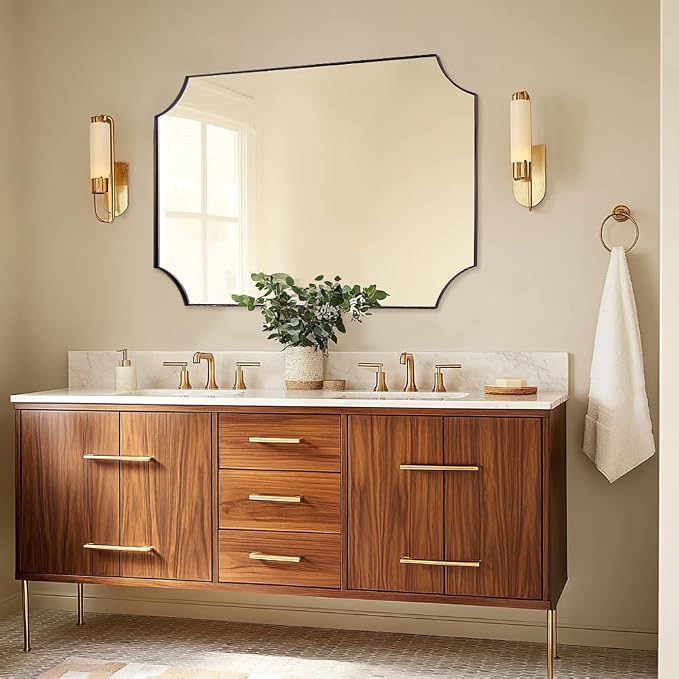ANDY STAR 30x40 Inch Bathroom Mirror, Brushed Bronze Rectangle Scalloped Mirror, Antique Bronze Mirror with Premium Stainless Steel Metal Frame, Large Wall-Mounted Mirror (Horizontal/Vertical)
