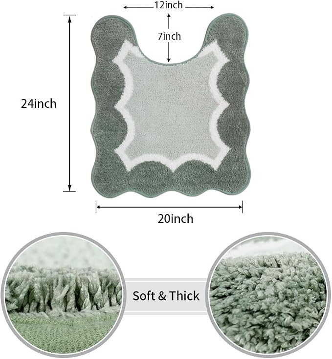 Green Toilet Rugs U-Shaped 24x20inch,Non Slip Absorbent Quick Dry Coutour Bathroom Rug for Shower Room Toilet,Microfiber Bath Mats for Bathroom Floor Washable Carpet for Shower Toilet