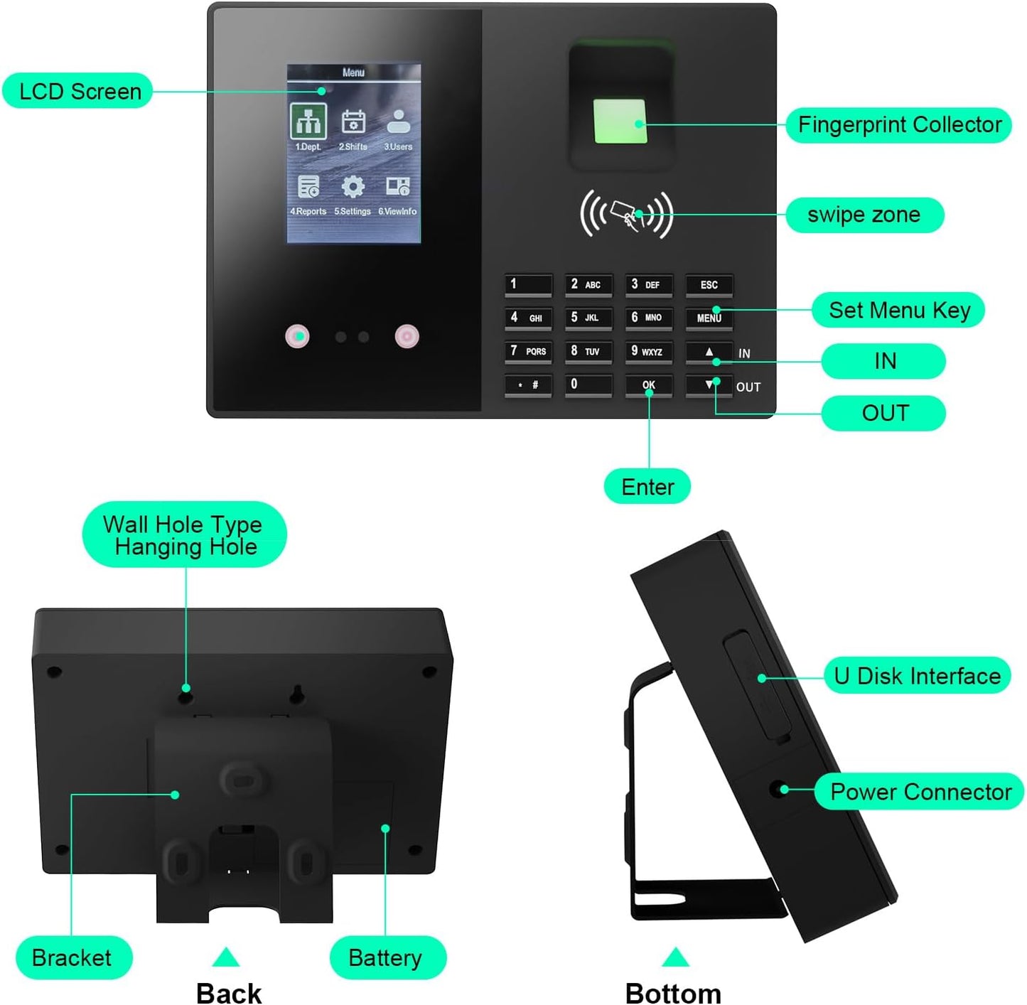 T200 | Regine Switzerland Employee Time Clock - Fingerprint Attendance Machine with 5 Badges Included