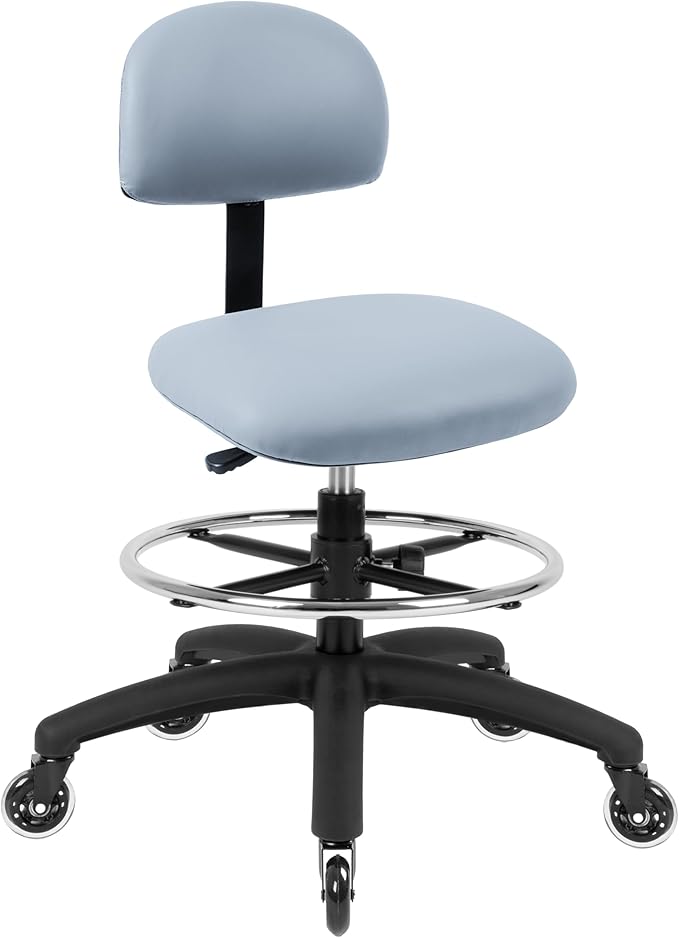 Chair Master FSS Series Square seat (20"-28") seat Height Chair. Vinyl-for Office, Garage, Desk, Shop, Computer, Doctor, Medical, Easy to Clean! 18" Footring (Gray, Mid Stool, Rubber Roller Casters)