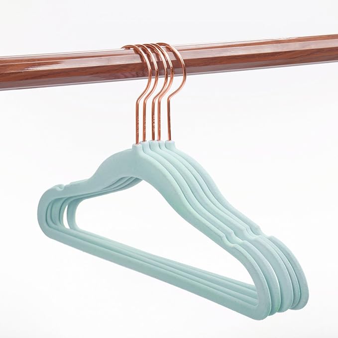 MIZGI Baby Velvet Hangers,Non-Slip Kids & Toddler Hangers,11.8 Inch Hangers for Baby Clothes,Pack of 50(Blue)