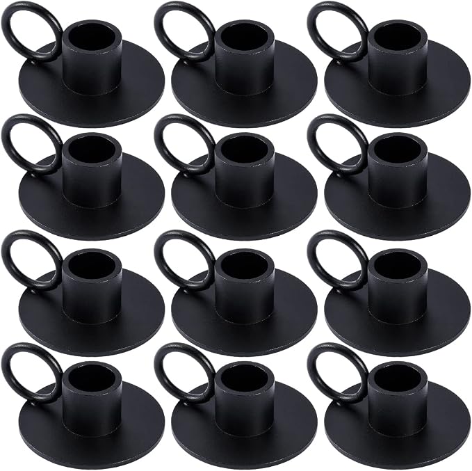 12PCS Black Taper Candle Holders with Round Handle, Matte Iron Candlestick Holders Centerpieces for Home Decoration, Wedding Anniversary, Party, Housewarming Gifts.