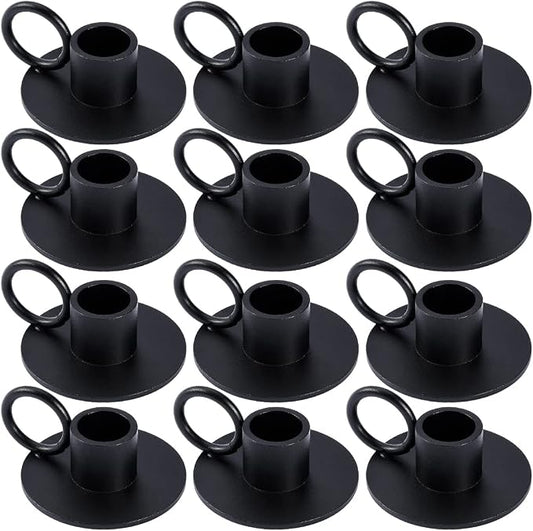 12PCS Black Taper Candle Holders with Round Handle, Matte Iron Candlestick Holders Centerpieces for Home Decoration, Wedding Anniversary, Party, Housewarming Gifts.