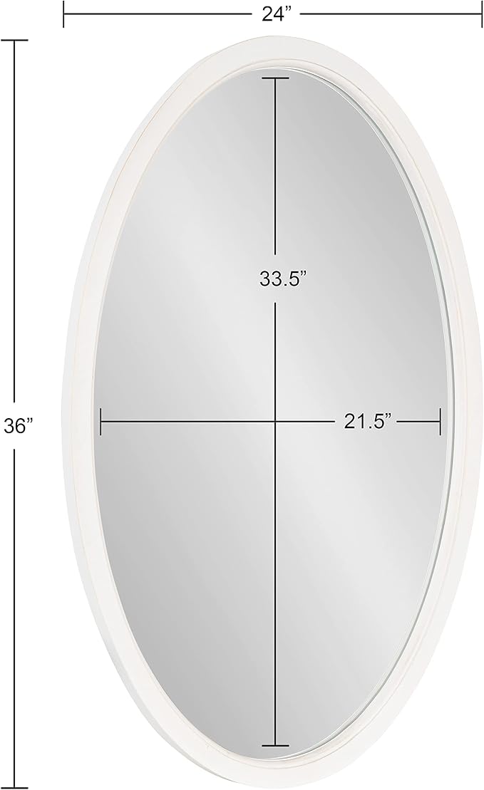 Kate and Laurel Hogan Farmhouse Oval Wall Mirror; 24 x 36; Rustic White; Sophisticated Coastal Mirror for Wall