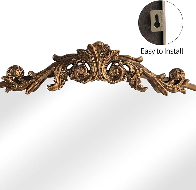 OUSHUAI Gold Arched Mirror,Baroque Brass Fireplace Mirror Decor, Victorian Vintage Mirrors with Full Matel Frame,Ornate Mirrors for Entryway/Bathroom/Living Room/Hallway 36"X30"
