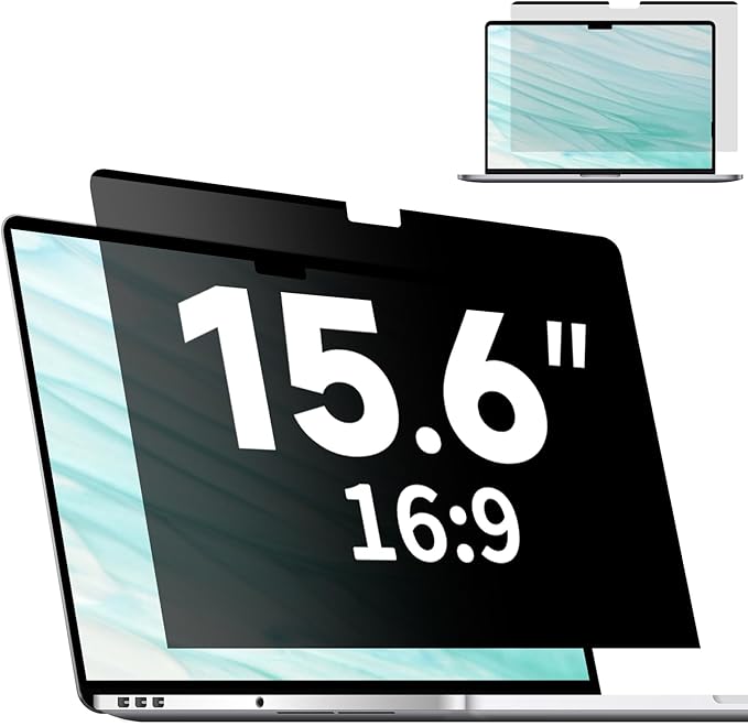 Magnetic Laptop Privacy Screen 15.6 Inch 16:9, Removable Matte Anti Glare Blue Light Filter - Computer Privacy Shield for 15.6in Laptop