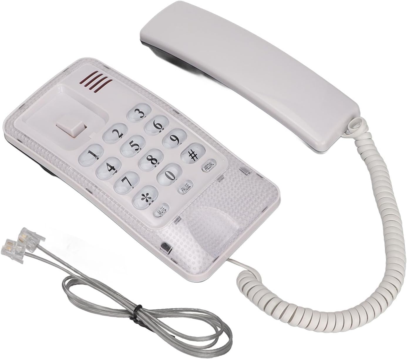 Wall Mounted Corded Phone - Portable Design with Redial, Flash, Mute | Durable ABS Material (White)