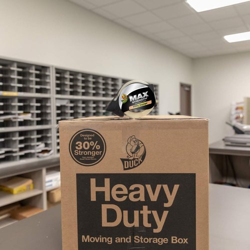 Duck Max Strength Packing Tape - Heavy Duty Clear Tape with Dispenser, 1.88 Inch x 54.6 Yards, 2 Rolls