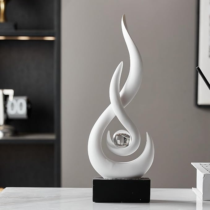 Modern Abstract Art Table Decoration,Resin Flame Statue Modern Centerpiece Ornaments for Living Room Great Gift Idea Home Decor,Collectibles (White)