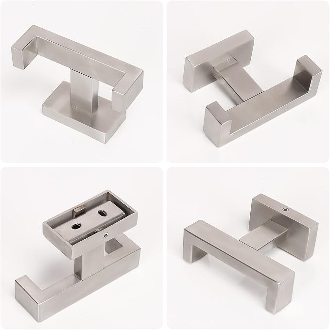 NearMoon Bath Double Towel Hook- SUS304 Stainless Steel Square Robe Towel Holder, Heavy Duty Rustproof Double Coat Hook for Bathroom Livingroom Kitchen Wall Mounted, 2 Pack (Brushed Nickel)