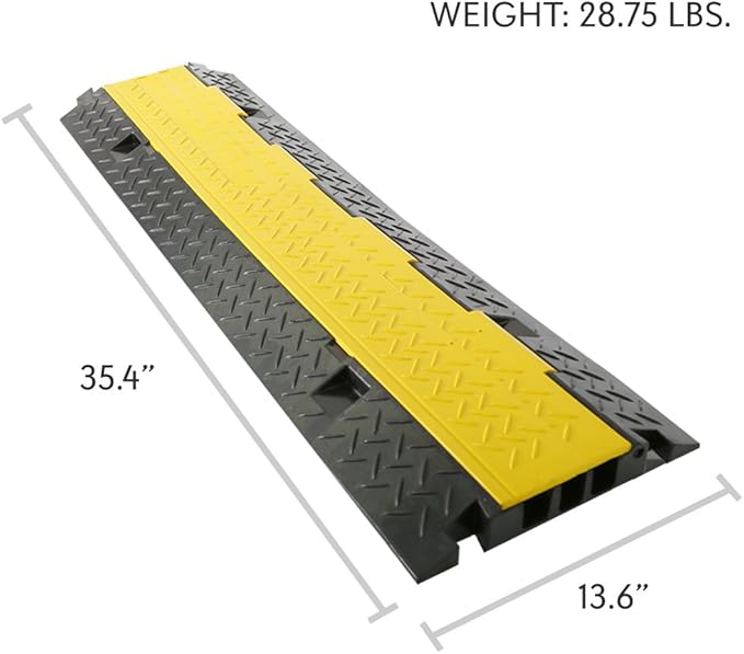 Pyle Durable Cable Protective Ramp Cover - Supports 33000lbs Three Channel Heavy Duty Cord Protection w/ Flip-Open Top Cover, 35.4” x 13.6” x 1.96” Cable Concealer for Indoor Outdoor Use PCBLCO105