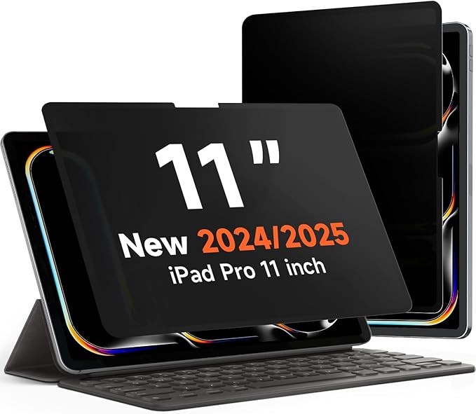 Mamol Upgrade 360° Privacy Screen Protector for Apple iPad Pro 11 inch 5th M4 2024/ 6th M5 2025, Magicsuction 4-Way Anti Spy Glare Blue Light Filter, High Sensitive/Bubble Free/Reusable