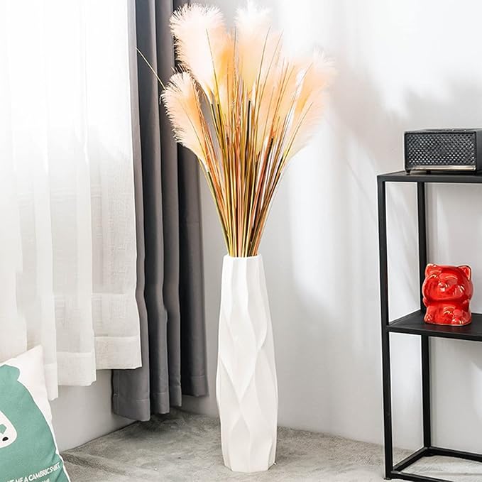 Floor Vase, GDSZJLJ 17.7 Inches Tall Ceramic White Large Decorative Vases for Modern Home Decor, Living Room, Minimalist Style Flower Vase for Pampas Grass, Flowers, Twigs, Office, Bedroom Décor