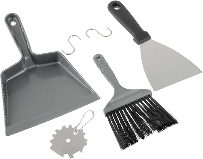 HUAREW 6 Piece Pellet Grill Ash Cleaning Kit, Includes 1 Dust Scoop, 1 Soft Bristle Brush, 1 Flat Scraper, 1 3D Scraper, 2 Hook