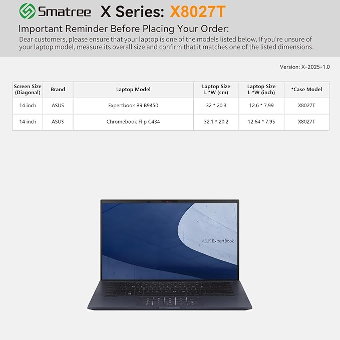 Smatree Hard EVA Protective Sleeve Case Compatible for 14 inch ASUS Expertbook B9 B9450, for 14 inch ASUS Chromebook Flip C434 Laptop Notebook Bag (X8027T)