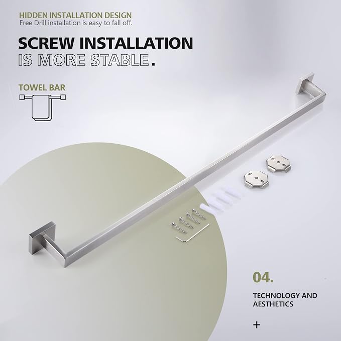 KOKOSIRI 36-Inch Single Towel Bar, Bathroom Kitchen Towel Holder, Wall Mounted SUS304 Stainless Steel Towel Rack, Brushed Nickel, B4003BR-L36