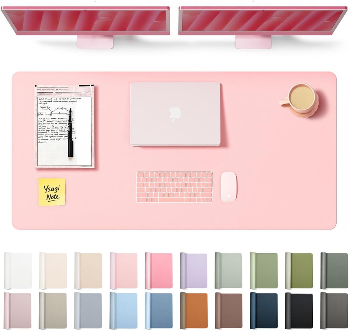 YSAGi Leather Desk Protector - Large Non-Slip PU Leather Office Mat | Waterproof Laptop Pad (Light Pink, 47.2" x 23.6")