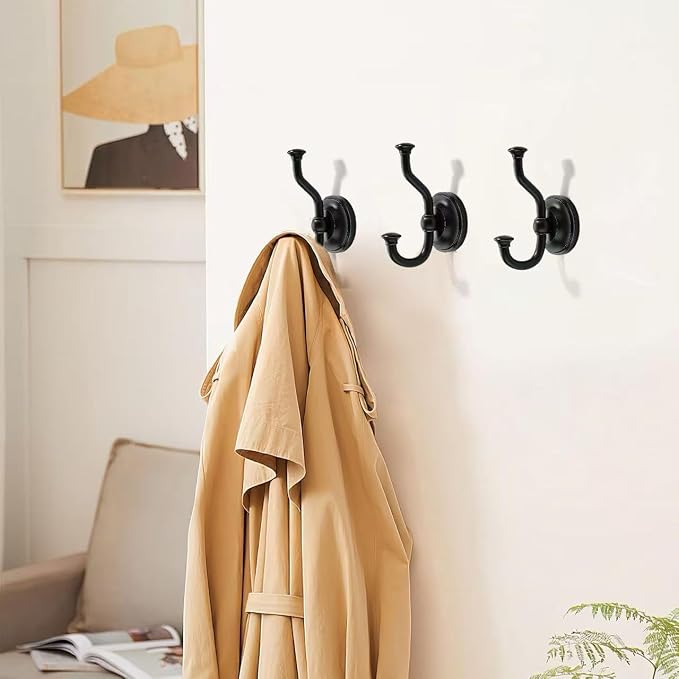 khtumeware 1 Pack 4-1/2 inch Zinc Alloy Vintage Wall Black Large Coat Hooks Suitable for Tile, Wood Board, Glass Walls, Bathroom, Entrance Hall, Kitchen, Multi-Functional Robe Hooks